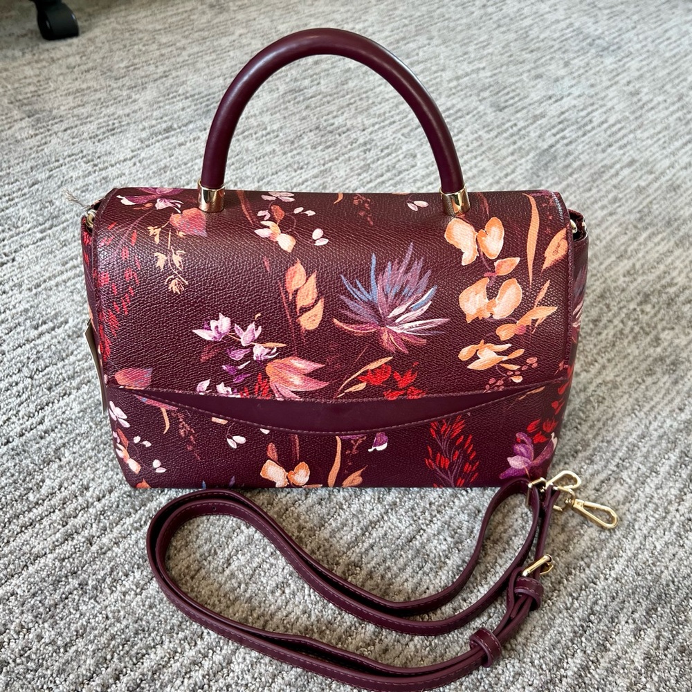 a new day Burgundy Floral Handbag